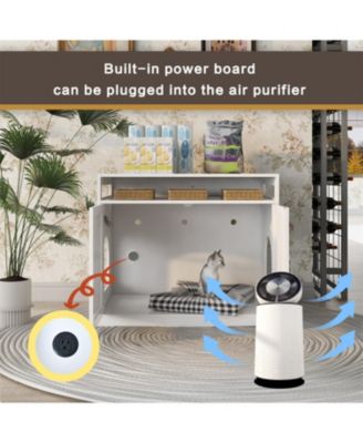 Zeus &  Ruta  Litter Box Enclosure with Hidden Plug 2 Doors Large Wooden Cat Washroom Bench