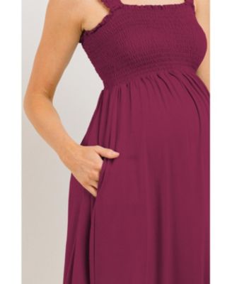 Maternity Smocked Bodice Sleeveless Dress with Ruffle Straps