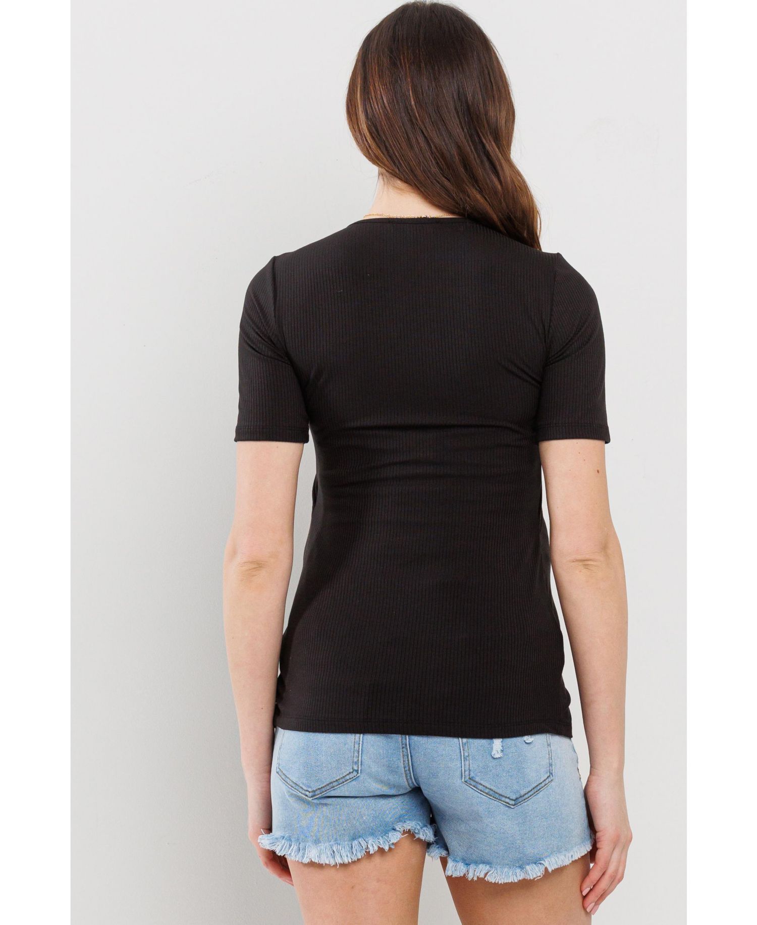 Women's Short Sleeve Ribbed Crossover Nursing T-Shirt