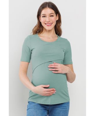 Maternity Short Sleeve Ribbed Crossover Nursing T-Shirt