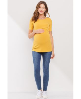 Maternity Short Sleeve Ribbed Crossover Nursing T-Shirt