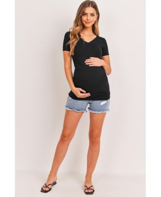 Maternity Fitted V-Neck Side Ruched Top