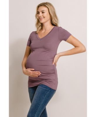 Maternity Fitted V-Neck Side Ruched Top