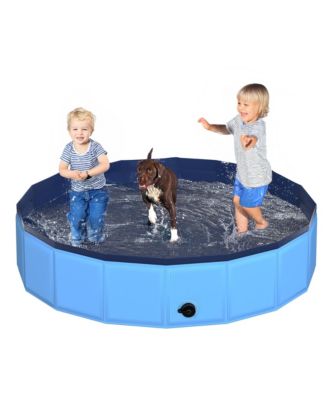 Foldable Dog Pool Collapsible Hard Plastic Non-slip Bath Tub Outdoor Backyard Swimming Pets Multi-purpose