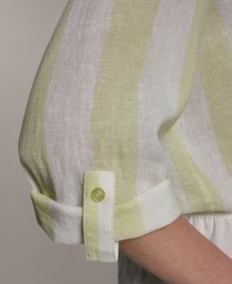 Women's Linen Button-Front Tie Blouse