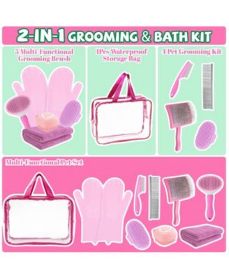 8pcs Pet Grooming Bath Kit with Slicker Brush Deshedding Rake Towel Gloves Combs Scrubber for Dogs Cats Rabbits