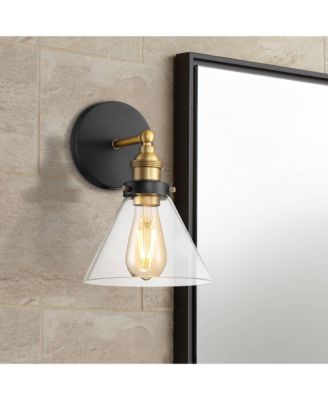 Burke Industrial Wall Light Sconces Set of 2, Hardwire Fixture Clear Glass for Bathroom Hallway