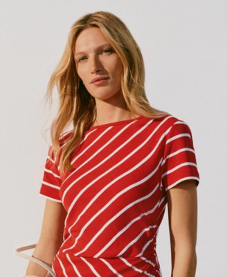 Tommy Hilfiger Women's Striped Boat Neck T-Shirt Dress - Classy Stp Primary Red/ecru - Size L