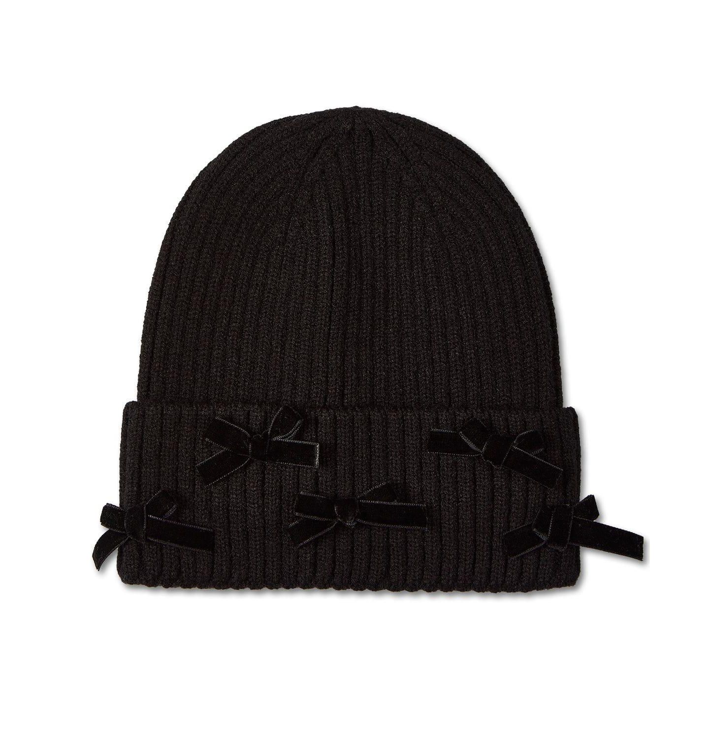 Детская шапка MeMoi Ribbed "All-Over Bows" Rayon-Blend Cuffed Beanie, цвет: Чёрный — фото 1