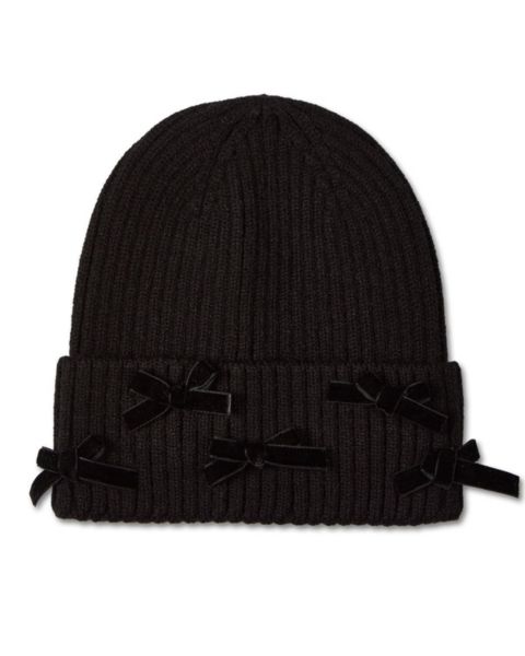 Детская шапка MeMoi Ribbed "All-Over Bows" Rayon-Blend Cuffed Beanie, цвет: Чёрный