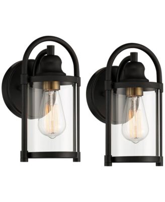 Avani Modern Outdoor Wall Light Fixtures Set of 2 Black Metal 10 1/4" Clear Glass for Post Exterior Barn Deck House Porch Yard Patio