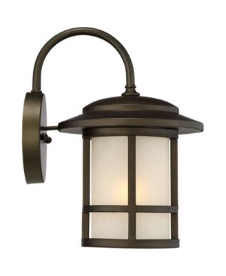 Cressona Rustic Mission Outdoor Wall Light Fixtures Set of 2 Oil Rubbed Etched Amber Glass for Post Exterior