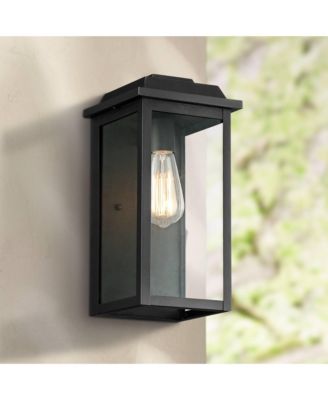 Eastcrest Modern Outdoor Wall Light Fixtures Set of 2 Textured Black Metal 14" Clear Glass for Post Exterior Barn Deck House