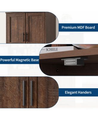 67" Tall Bathroom Cabinet, Freestanding Wooden Storage with 4 Doors, 2 Open Compartments, Adjustable Shelves, Microwave Stand