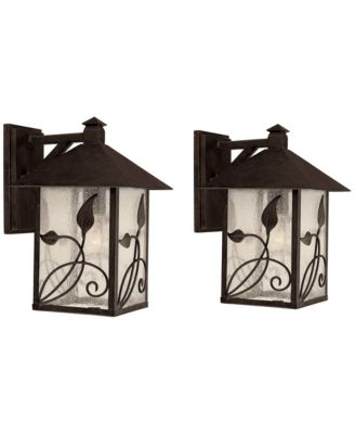 French Garden Rustic Farmhouse Outdoor Wall Light Fixtures Set of 2 Metal 12 1/2" Clear Seedy Glass for Post Exterior