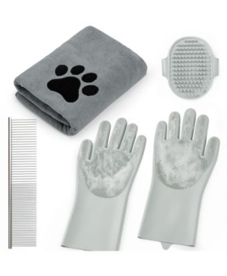 Aronkl Pet Bath Grooming Kit with Shampoo Brush Washing Gloves Comb Quick Dry Towel for Dogs Cats - Grey 70$