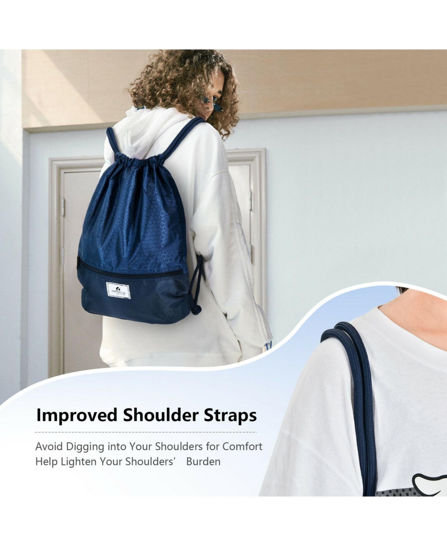 Drawstring Backpack String Bag with Zipper Pocket Foldable Design