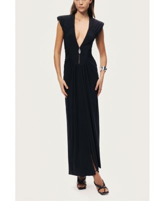 Women's Ruched Deep V-Neck Maxi Dress