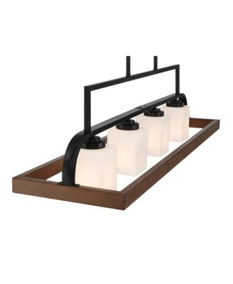 Spearhead Wood Linear Pendant Chandelier 42" Wide Modern White Glass 4-Light Dining Room Kitchen Island