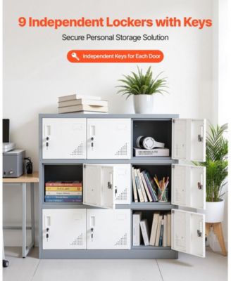 9 Doors Metal Locker, Lockable Steel Storage Cabinet, 66 lbs Loading Capacity, 2 Keys for Each Door, 3 Tiers Employee Lockers for Office, School