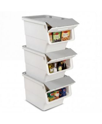 3 Pieces Storage Bins on Wheels Stackable Plastic Boxes with Stay-Open Lid Medium