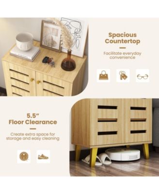 4-Tier Modern Freestanding Wooden Shoe Cabinet with Doors and Removable Shelves