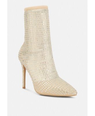 Womens Fortunate Rhinestones Embellished Mesh Boots