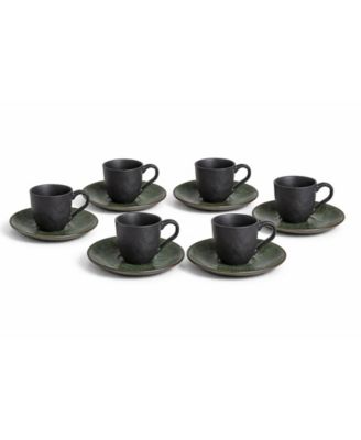 Stoneware Coffee Cup and Saucer Set, Service for 6