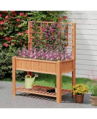 Fir Wood Raised Garden Bed with Trellis and Storage Shelf, 45 x 23 x 59 in Elevated Planter