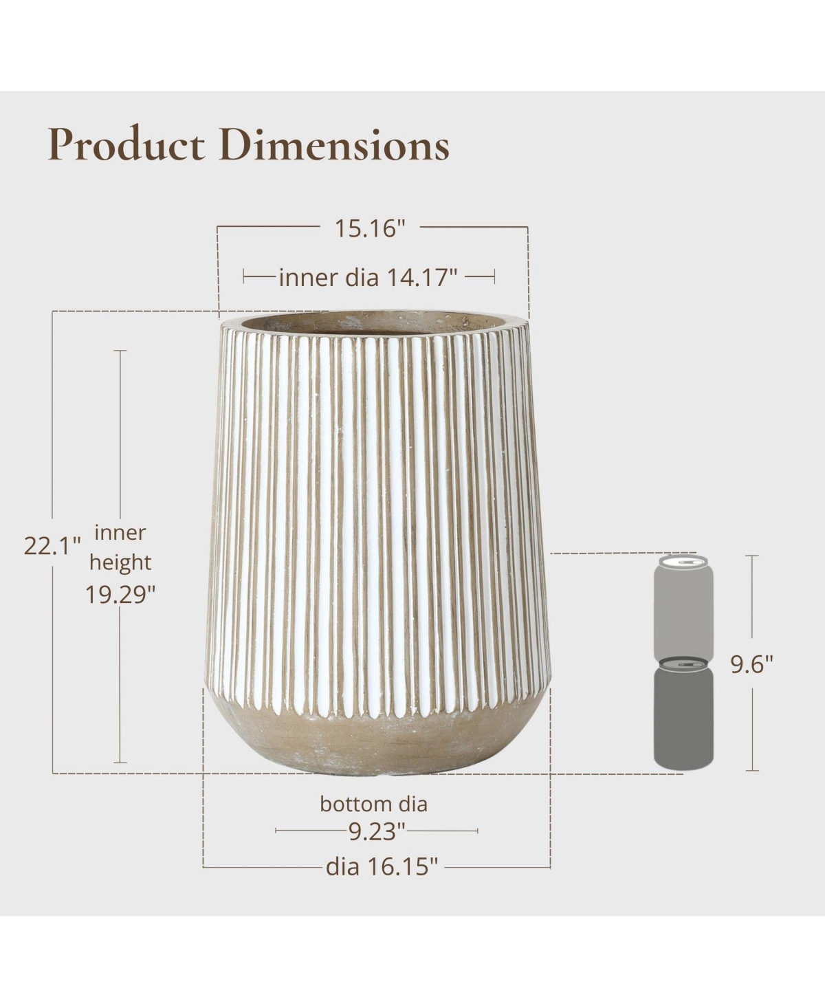 LuxenHome -Inch Round Brown and White Striped MgO Planter