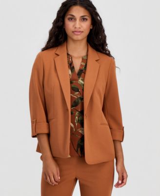 Petite 3/4-Sleeve One-Button Blazer