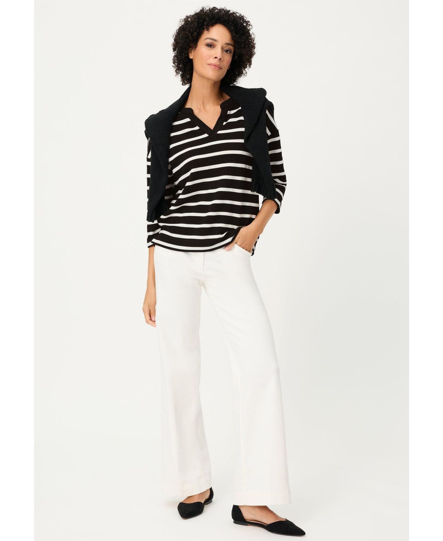 Женский топ Olsen Striped Rib Knit Jersey, цвет: Чёрный — фото 5