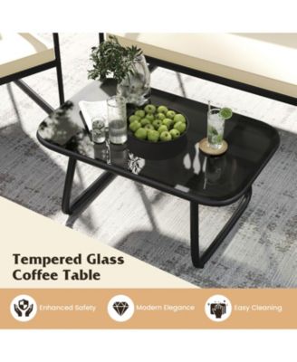 Set Of 8 Patio Furniture Set w/Tempered Glass Coffee Table PE Wicker Rattan Chairs