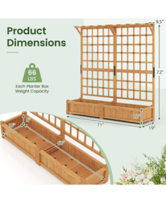 71 in Wooden Planter with Trellis and Hanging Roof, 3-in-1 Fir Wood Garden Station