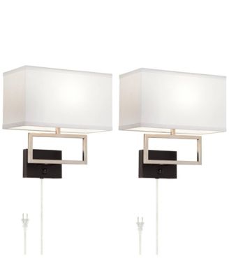Trixie Modern Wall Lamps Set of 2 Brushed Nickel Plug-in Light Fixture Rectangular Fabric Shade for Bedroom Living Room Home