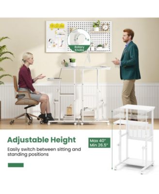 Height Adjustable Mobile Computer Desk, 27-38.5 in