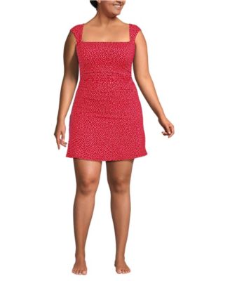 Plus Size NEW Smoothing Square Neck Ruched Swim Dress Swimsuit