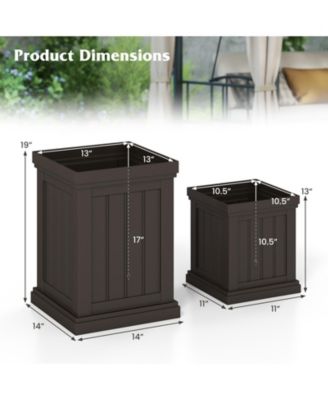 Square Plastic Planter Pots Set of 2 with Drainage Holes and Nesting Storage Design