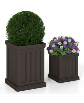 Square Plastic Planter Pots Set of 2 with Drainage Holes and Nesting Storage Design