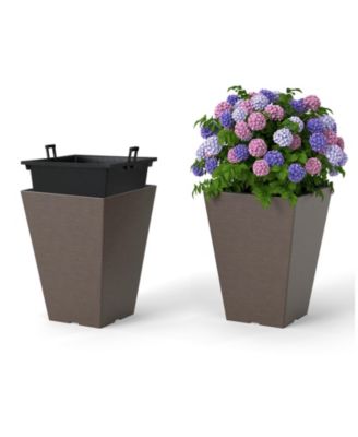 Set of 2 Square Taper Planters with Removable Inner Bucket and Self-Watering System