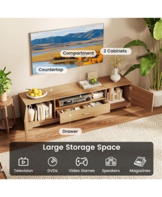 Farmhouse Rustic 71-Inch TV Stand with Cabinets and Drawer