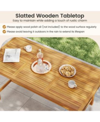 3-Piece Farmhouse Patio Dining Set with 63 in Acacia Wood Table, 2 Cushioned Benches