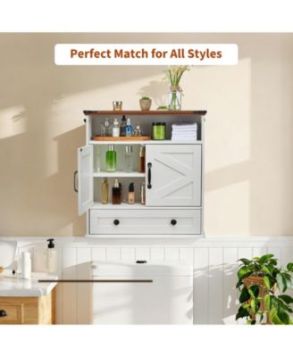 Wall Mounted Bathroom Cabinet with Barn Doors - Medicine Cabinet Over Toilet, Adjustable Shelf and Drawer