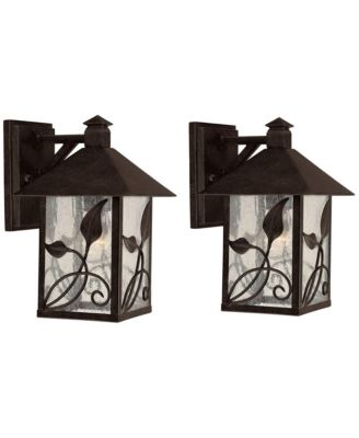 French Garden Rustic Farmhouse Outdoor Wall Light Fixtures Set of 2 Metal 10 1/2" Clear Seedy Glass for Post Exterior