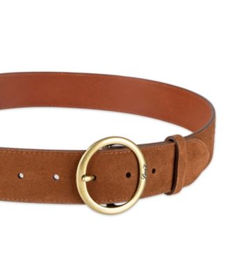 Women's Casual Suede and Leather Belt with Circular Center Bar Buckle