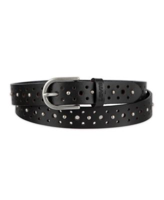 Women's Fully Adjustable Perforated and Studded Leather Jean Belt