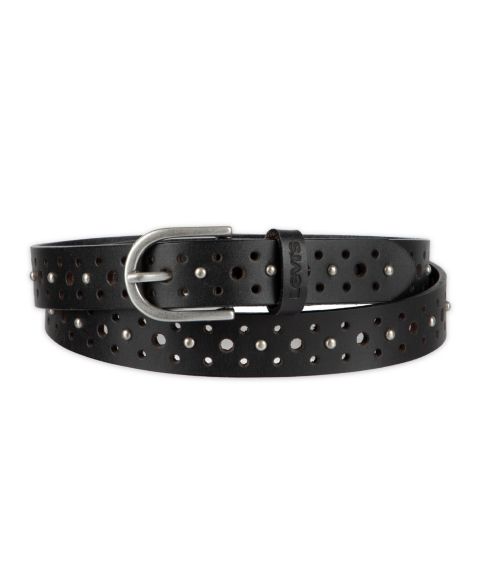 Женский ремень Levi's Fully Adjustable Perforated and Studded Leather Jean Belt, цвет: Чёрный / Серебряный