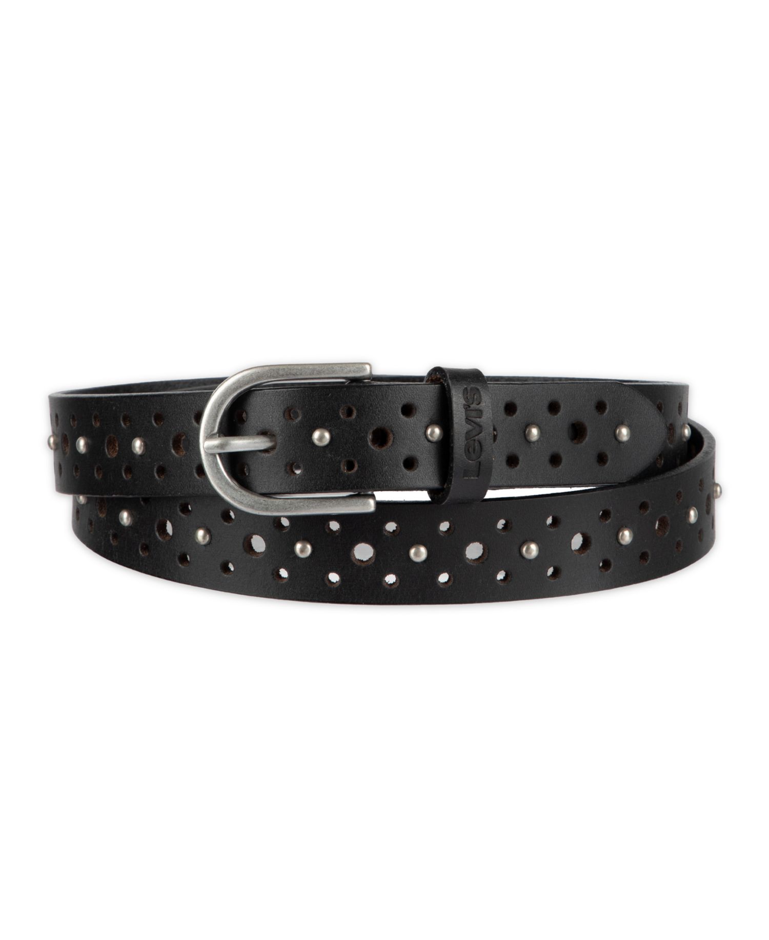 Women's Fully Adjustable Perforated and Studded Leather Jean Belt