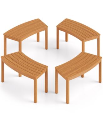 Curved Acacia Wood Bench Set of 4 for Fire Pit and Tree Surround