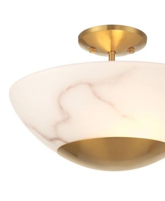 Monza 14 1/2"W Brass Faux Alabaster 2-Light Ceiling Light
